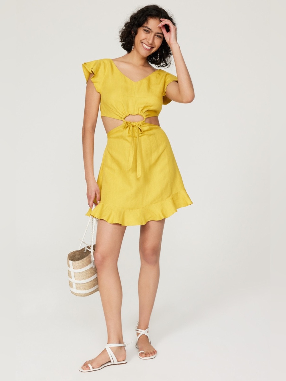 Marissa Webb Size 0 Yellow Linen Blend Hourglass Dress Cap Sleeve